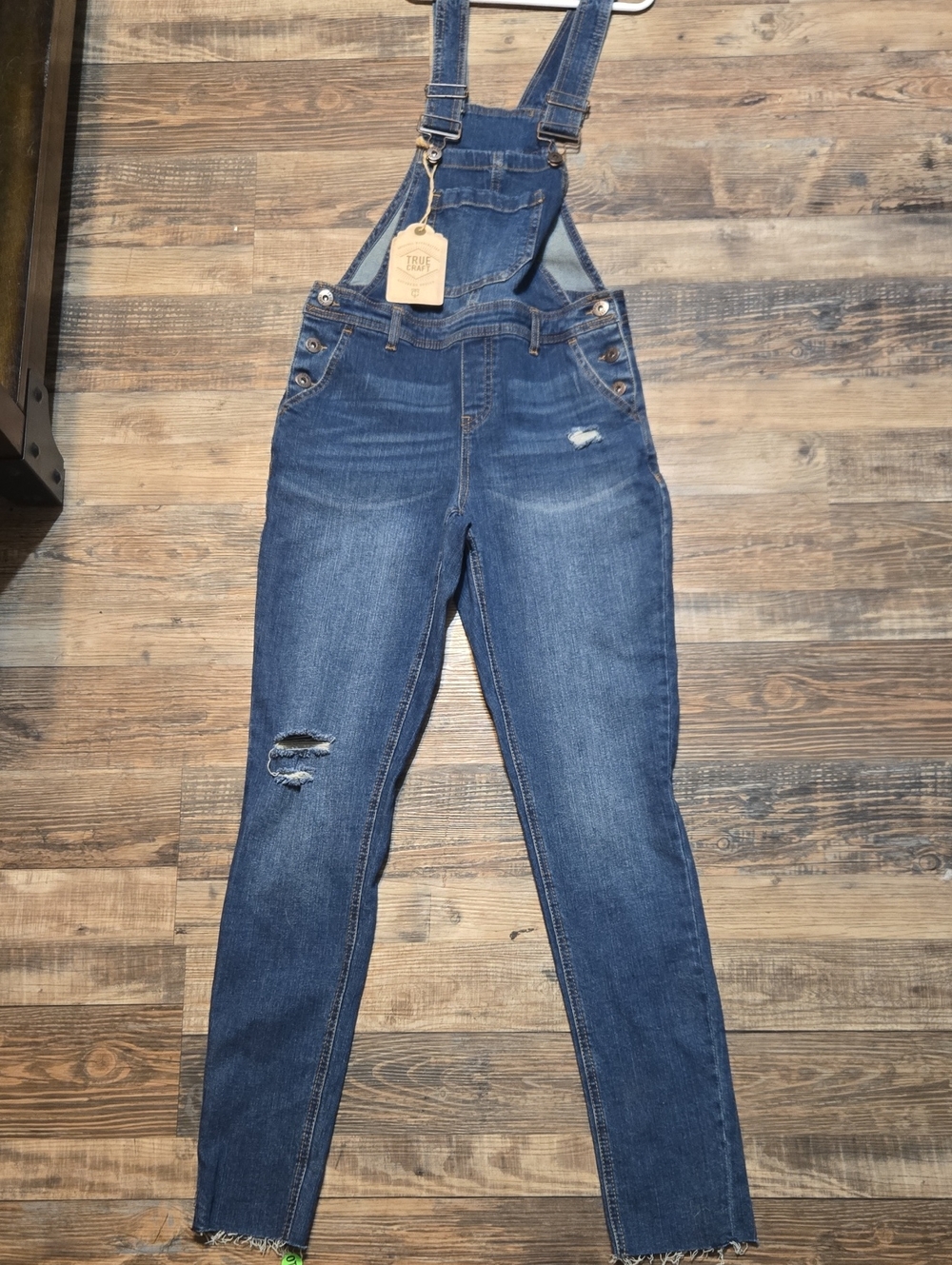 True Craft Women's Dark Indigo Denim Overalls with Contrast Stitching